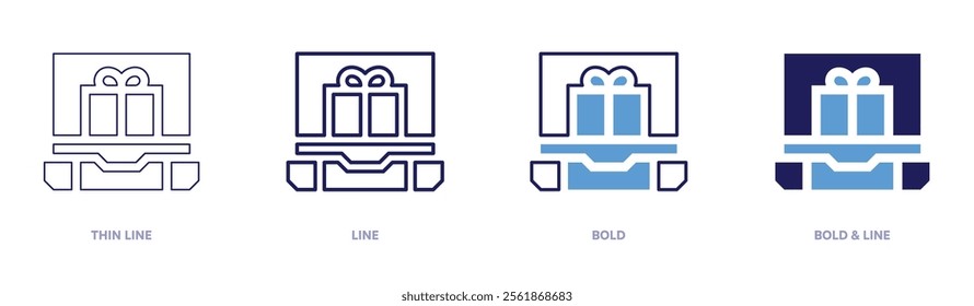 Online shopping refund icon in 4 different styles. Thin Line, Line, Bold, and Bold Line. Duotone style. Editable stroke.