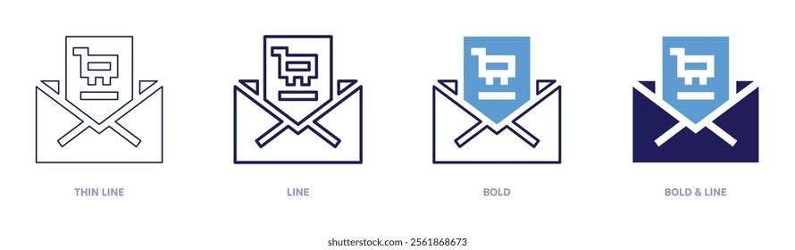 Online shopping reward programs icon in 4 different styles. Thin Line, Line, Bold, and Bold Line. Duotone style. Editable stroke.