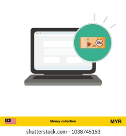 Online shopping.  Ringgit banknote. E-commerce platform concept vector illustration.