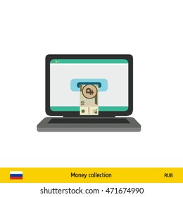 Online shopping. Russian Ruble banknote. E-commerce platform concept vector illustration.
