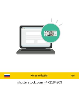 Online shopping. Russian Ruble banknote. E-commerce platform concept vector illustration.