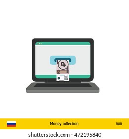 Online shopping. Russian Ruble banknote. E-commerce platform concept vector illustration.