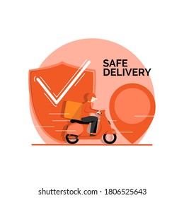 online shopping, safe delivery service concept flat design vector illustration modern style graphic elements for website, web pages, templates, icon, web banners. stock illustration