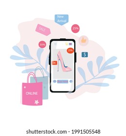Online shopping sale app with abstract elements and icons