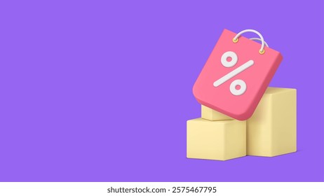 Online shopping sale discount order purchase delivery banner copy space vector illustration. Internet shop store marketplace supermarket retail commercial business parcel postal cardboard box