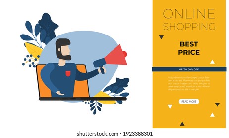 Vendedor de compras en línea imagen vectorial plana