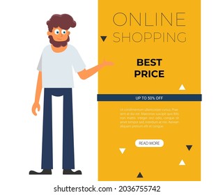 Vendedor de compras en línea imagen vectorial plana