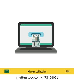 Online shopping. Saudi Arabian riyal banknote. E-commerce platform concept vector illustration.