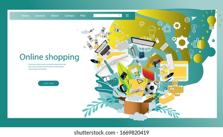 compra en línea enviar objeto de paquete a casa.Ilustración creativo diseño moderno concepto de concepto de vectores plantilla infográfica.
