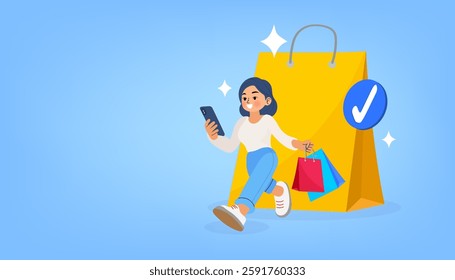 online shopping services. Smartphone marketing and e-commerce. shopping bag lifestyle woman. social shop have promotion and discount your buy shop now ,modern life technology. Vector illustration.