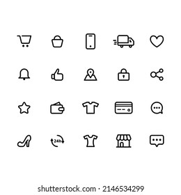 Online Shopping Set Icon LIne Art Design Template