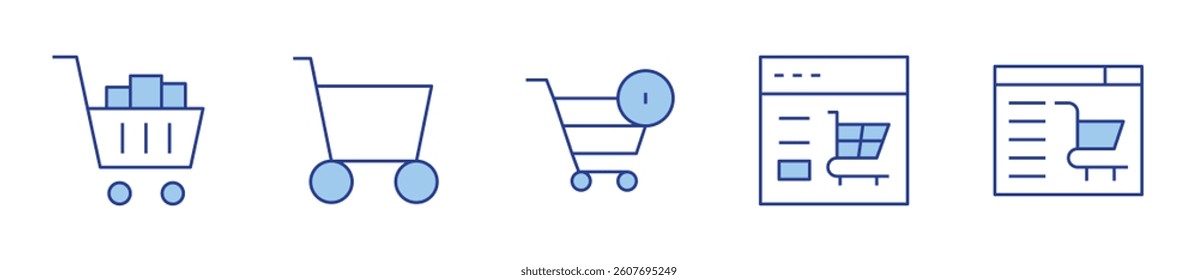 online shopping, online shop, shopping cart. Shopping cart Icon vector illustration. Line Duotone style. Editable stroke.