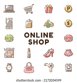 Juego de iconos simple para la compra en línea. Ilustración vectorial.