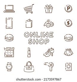 Online-Shopping einfach Icon Set. Vektorgrafik.