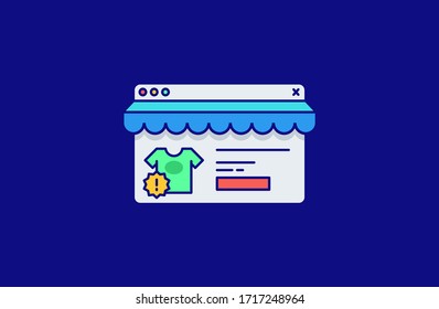 Online shopping site and clothes store app in flat line style. Design concept of vector illustration isolated on color background for website and mobile apps. 