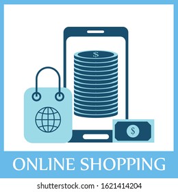 Online Shopping In Smart Phone With White Background