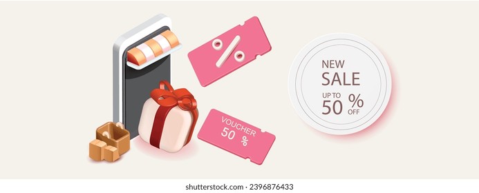 Compras en línea con pago mínimo de promoción de caricaturas en 3d vectores de smartphone 