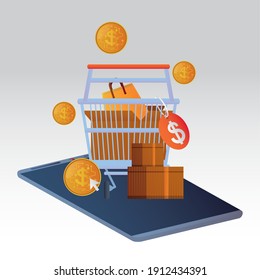 online shopping smartphone application and website concept, digital market vector illustration