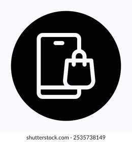 Compras on-line, Smartphone, Ícone do vetor do saco de compras, 