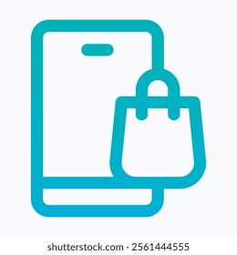 Online Shopping, Smartphone, Shopping Bag Vector Icon, Isolated Lineal Gradient Icon.