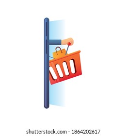 online shopping, smartphone basket market vector illustration icon isolated design