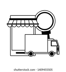 online shopping smartphone concept cartoon vector illustration graphic design in black and white