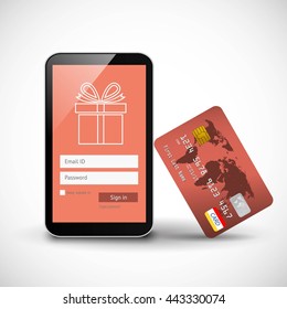 Online shopping smartphone with credit card