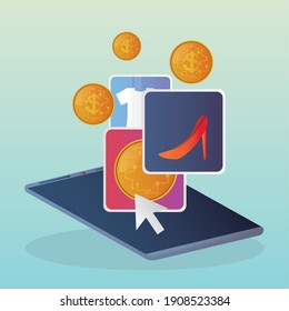 online shopping smartphone digital money fashion ecommerce vector illustration