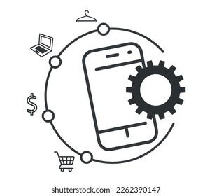 Online shopping with smartphone. E-commerce concept. Vector drawing.
