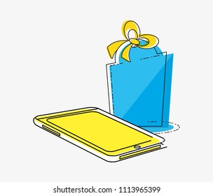 online shopping with smartphone pop art style