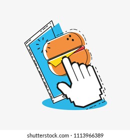online shopping with smartphone pop art style