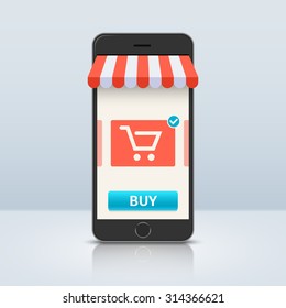 Online shopping. Smartphone and screen buy