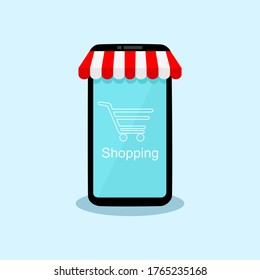 Online shopping. Smartphone turned into internet shop. Concept of mobile marketing