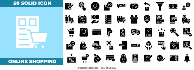 Online Shopping Solid Editable Icons set. Vector illustration in modern thin solid style of online shopping icons: E-Commerce, Shop, Online Shopping, etc