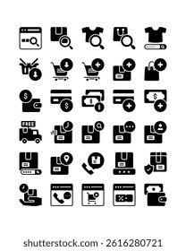 online shopping solid icon set vector illustration
