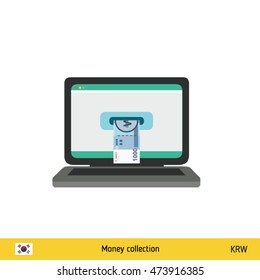 Online shopping. South Korean won banknote. E-commerce platform concept vector illustration.