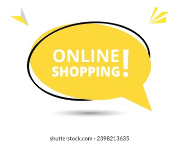 Online-Shopping-Rede Blase Text. Hallo Hier auf hellen Farben für Aufkleber, Banner und Poster. Vektorgrafik.