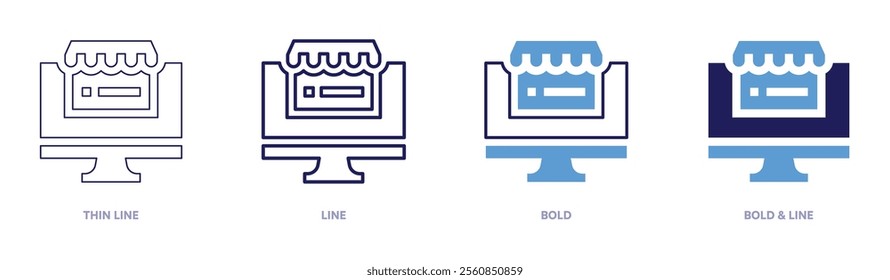 Online shopping statistics icon in 4 different styles. Thin Line, Line, Bold, and Bold Line. Duotone style. Editable stroke.