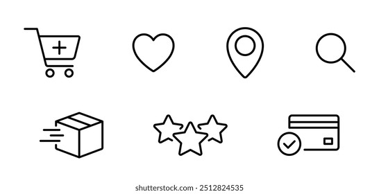 Online shopping steps icons. Steps order commerce symbol. Tracking order shopping icon set