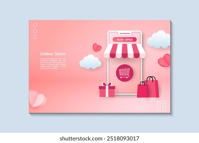 Conceito de loja de compras on-line em design plano.