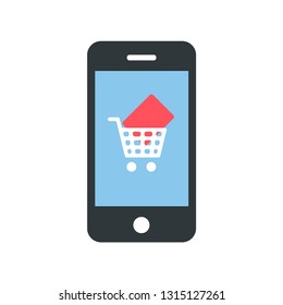Online shopping and store concept. Open phone with screen buy. Flat style, vector illustration. - Vector
