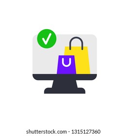 Online shopping and store concept. Open pc with screen buy. Flat style, vector illustration. - Vector
