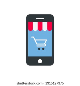 Online shopping and store concept. Open phone with screen buy. Flat style, vector illustration. - Vector
