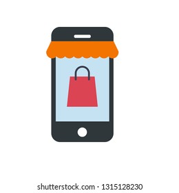 Online shopping and store concept. Open phone with screen buy. Flat style, vector illustration. - Vector
