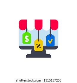 Online shopping and store concept. Open phone with screen buy. Flat style, vector illustration. - Vector
