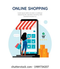 Online shopping and online store concept. online shop and online order concept. Flat vector illustration design.