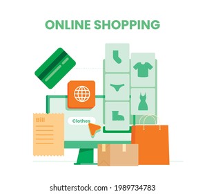 Online shopping and online store concept. Online shop and online order concept. Flat vector illustration design.