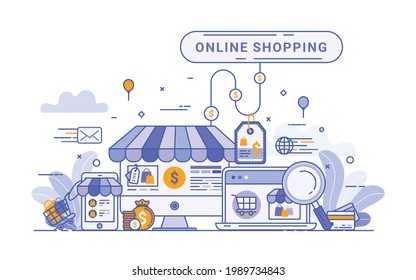 Online shopping and online store concept. Online shop and online order concept. Flat vector illustration design.