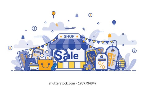 Online shopping and online store concept. Online shop and online order concept. Flat vector illustration design.