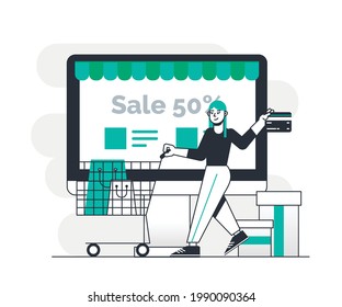Online shopping and online store concept. Online shop and online order concept. Flat vector illustration design.